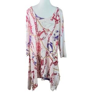 Cal Style Y2K Nautical Anchor Rhinestone Tunic Dress USA Made L Cream